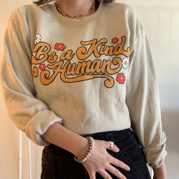 “Be a Kind Human” Cream Soft Sweatshirt Size S - Picture 5 of 8